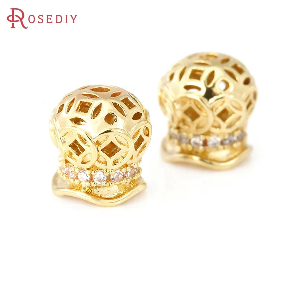 6 piezas de cuentas espaciadoras para bolsos de latón y circonita, color oro de 18K, de alta calidad, accesorios para la fabricación de joyas DIY (collares y pendientes)