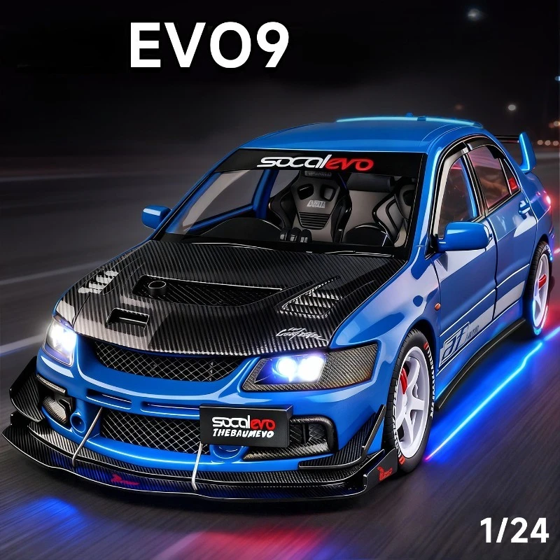 Offiziell lizenziertes 1:24 Mitsubishi EVO9 Modellauto aus Druckguss mit Rückziehfunktion, Sound und Licht, Sammlerstück Miniatur-Fahrzeug