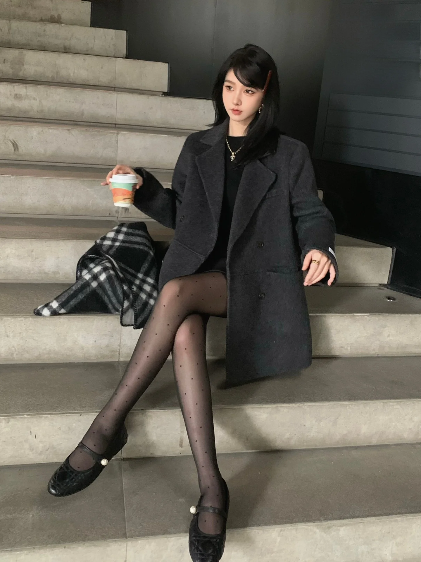 

Ay шерстяной костюм Jaet, женский или корейский сле, зимняя мода, повседневная рабочая одежда, теплая клетчатая двубортная одежда