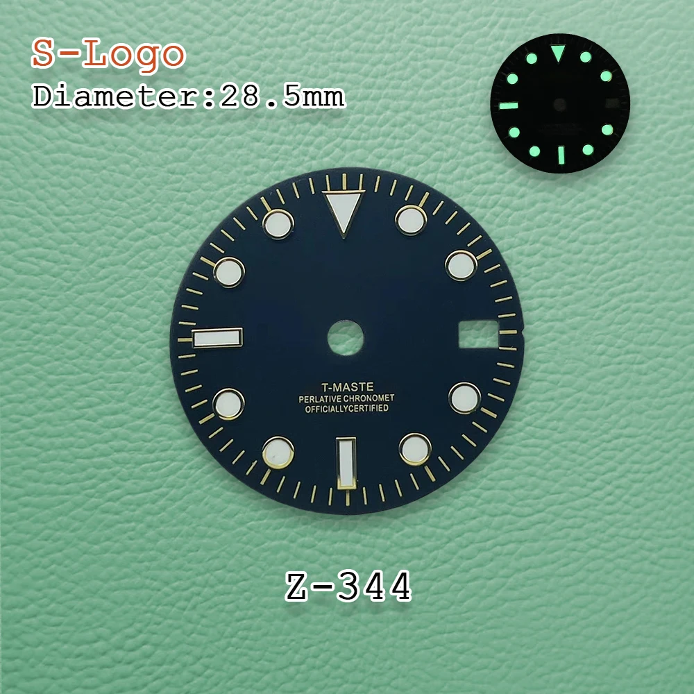 28.5mm S logo NH35 dial black dial green illuminated dial suitable for NH35/NH36 movement clock tool accessories