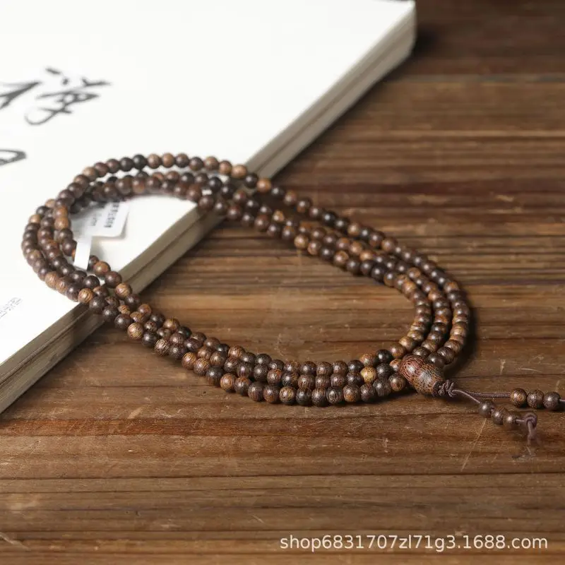 Agarwood wood carving Zen-style - Buddhist bead , 4mm 108 beads, multi-loop bracelet for men and women, Buddhis