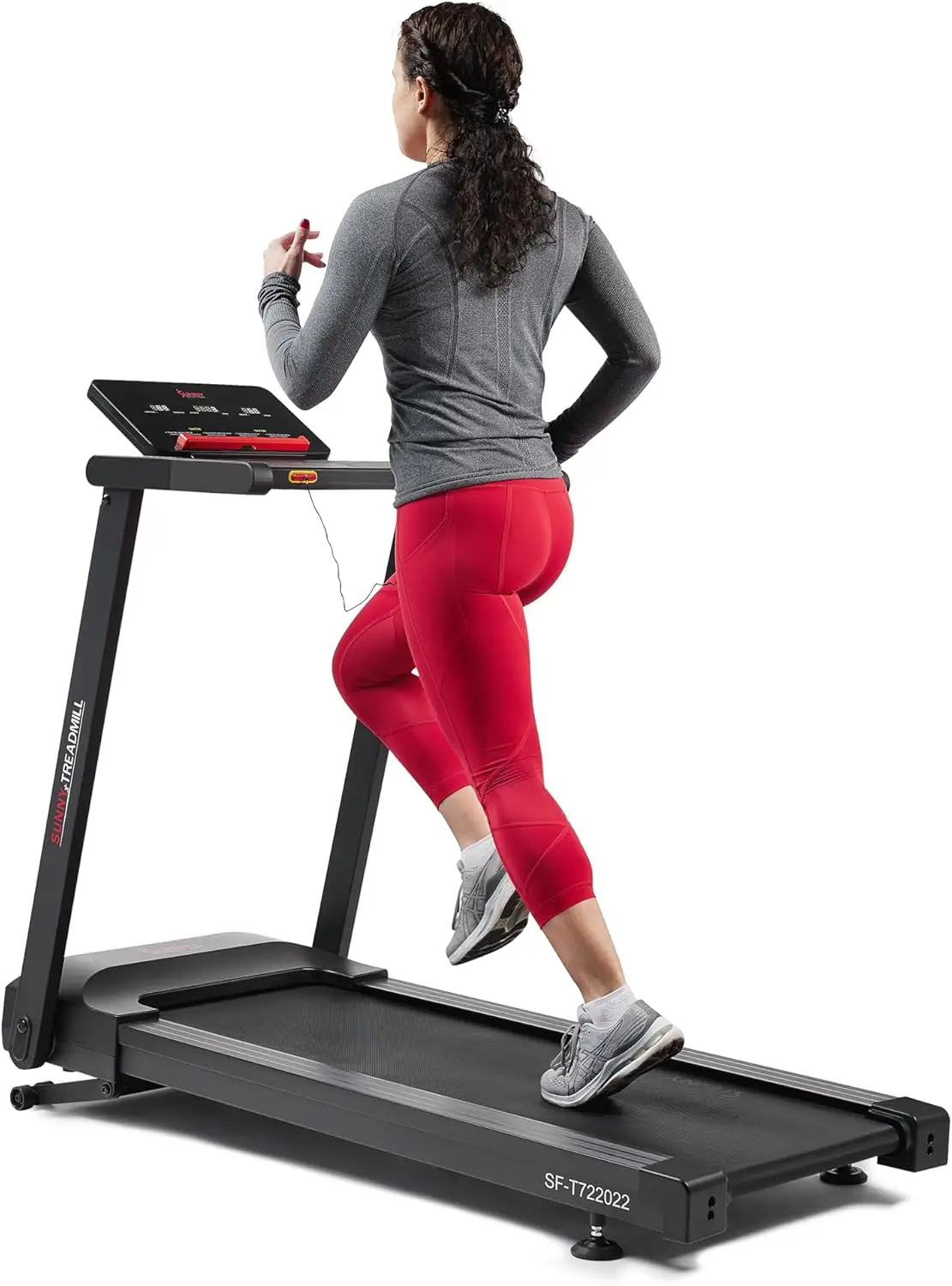 Sunny Health & Fitness Interactive Slim Folding Treadmill for Home, Running or Walking with Quiet Brushless, Shock Absorption