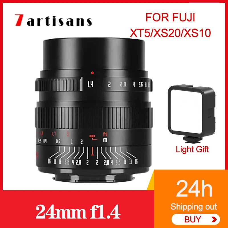 7artisans 24mm f1.4 Wide-angle Camera Lens Large Aperture For Fuji XT5/XS20/XS10 Cameras APS-C Manual Focus Photography Kit