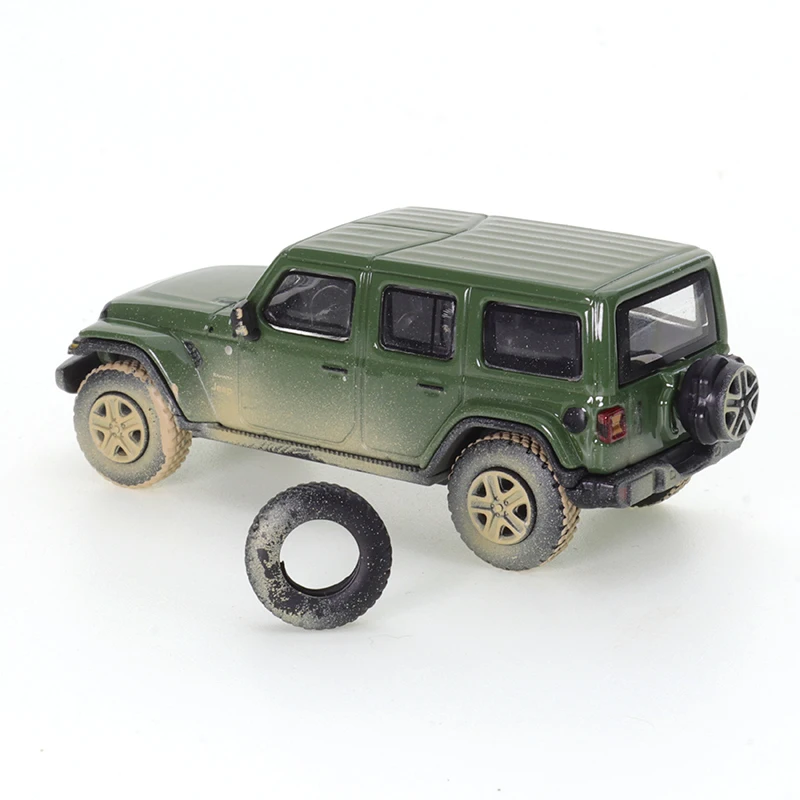 Jkm 1/64 Jeep Wrangler Sahara Leger Groene Modder Editie Off Road Auto 'S Gelegeerd Speelgoed Motorvoertuig Diecast Metalen Model Voor Jongens