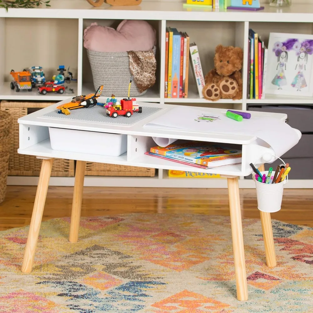 Table multi-activités Elk and Friends pour enfants et tout-petits, bureau de blocs de construction avec rangement, table de jeu artisanale, rouleau de papier