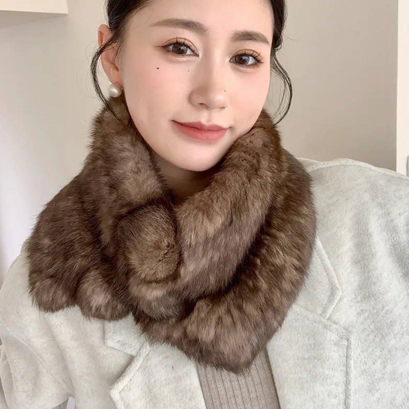

Fashion Rex Rabbit Fur Small Scarf Shawl Women's Winter Warm Neck Protection High Neck Fur Scarf Thicken Knitted Neckerchief