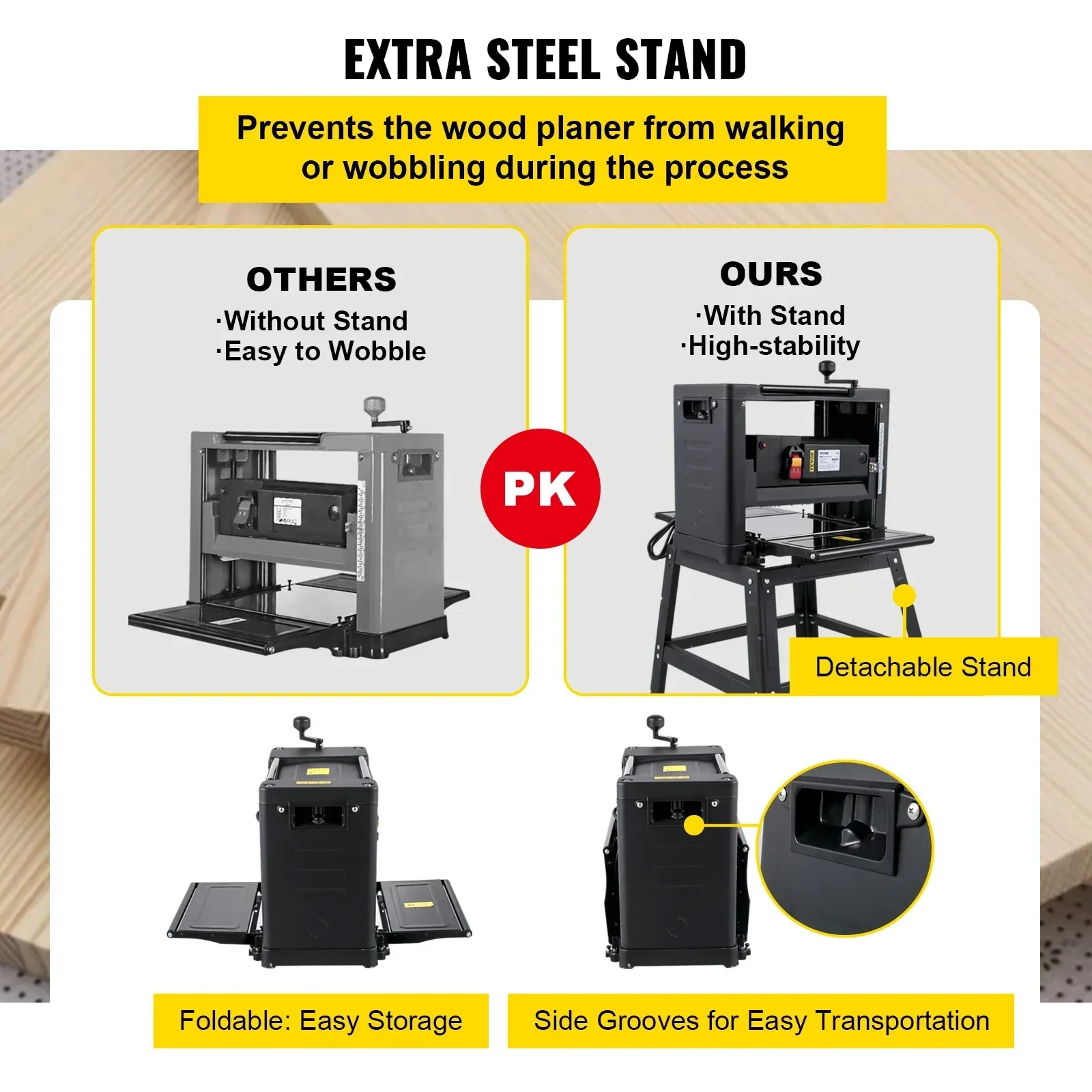 Electric  12/12.5/13 inch Thicknesser Wood Planer With Stand & Dust Exhaust 1800W 8000RPM for Woodworking Power Tool