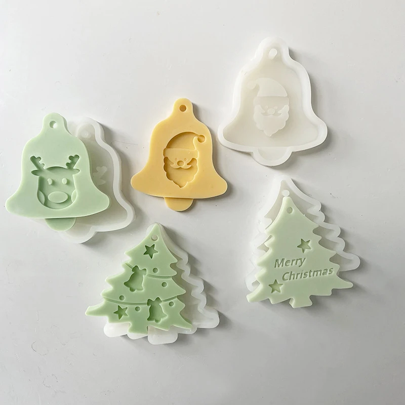 Christmas Bell Shape Pendant Silicone Mould Santa Elk Xmas Tree Epoxy Resin Molds DIY Hanging Tags Jewelry Making Supplies