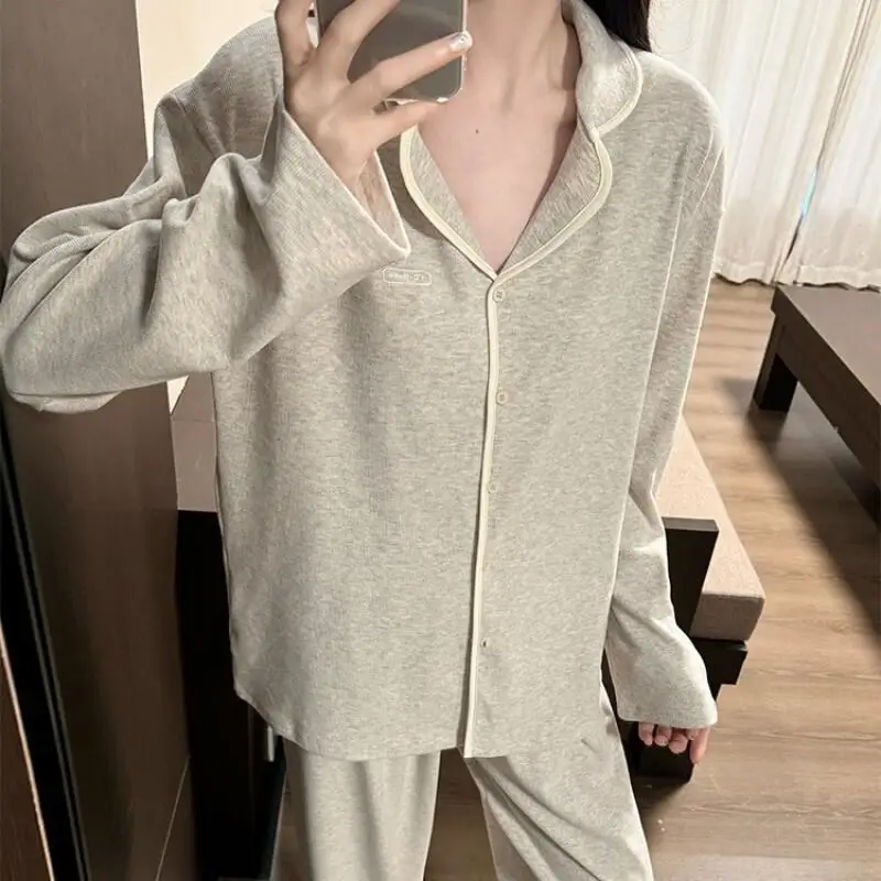 

Женский пижамный комплект с воротником, осенне-зимний новый домашний комплект с длинными рукавами и свободными пуговицами, комплект из двух предметов, повседневный стиль, дизайн, смысл