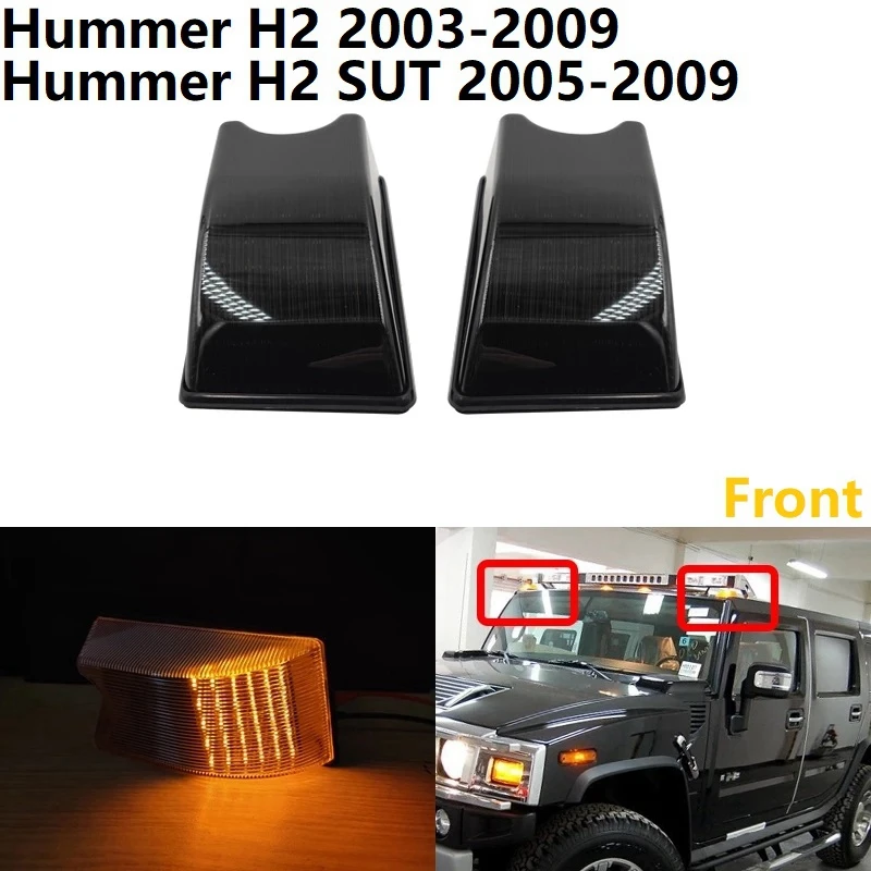 2X Smoked Lens Front Amber Led Cab Roof Lamp Side Marker Lights for Hummer H2 2003-2009 SUT 2005-2009 15060524