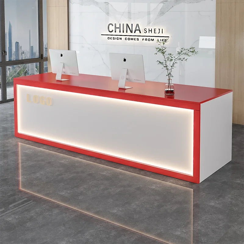 Green Boutique Reception Desks Counter Blue Decor Long Weight Reception Desk Wood Business Bancone Per Negozio Office Furniture
