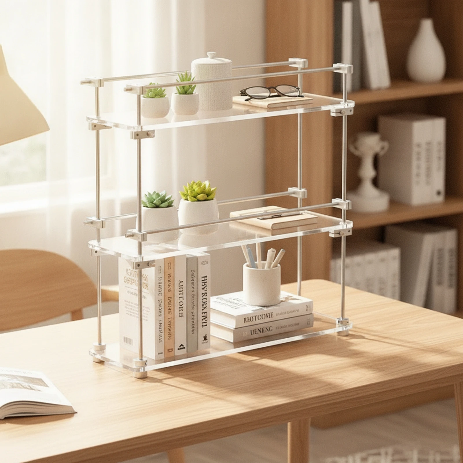Three-Tier Storage Rack Clear Rack with Acrylic Shelves Shelving Compact Organizer Space-Saving for Countertop, Desk