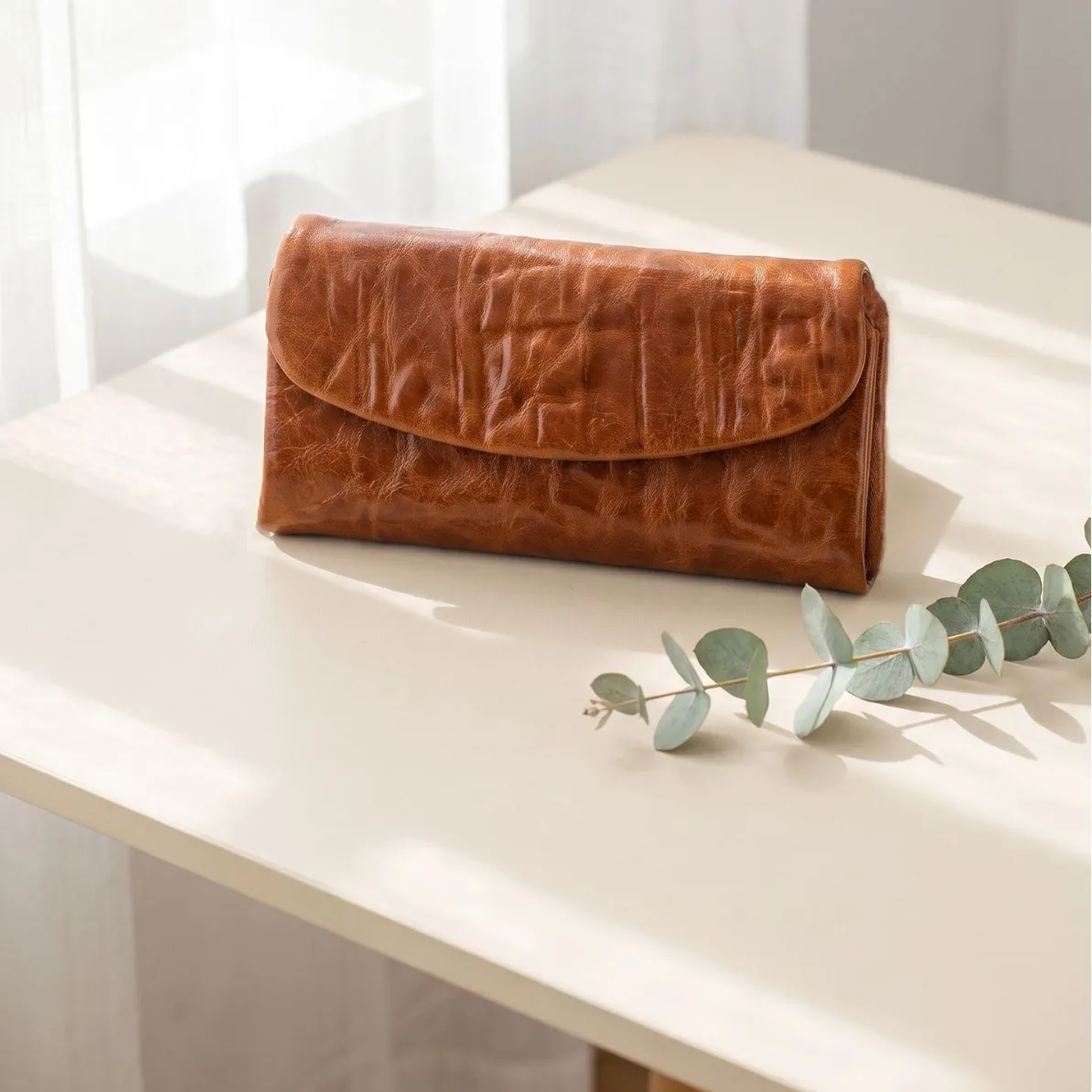 Men's Genuine Leather Wrinkle Trifold Clutch Purse Unisex Multi‑Card Holder Coin Storage Bag Retro Cowhide Long Wallet for Men