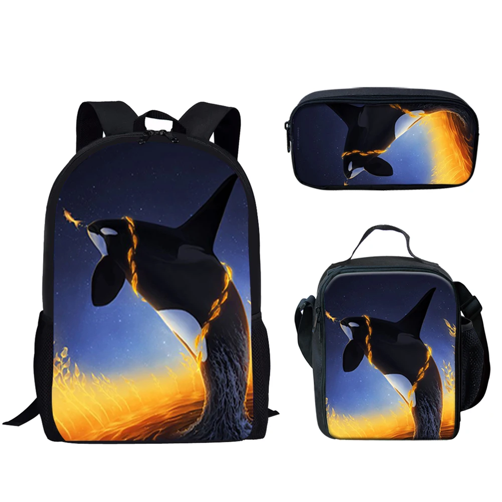 Killer Whales Orca-Bolsas escolares para meninos e meninas adolescentes, mochila para estudantes, mochila, lancheira, estojo de lápis, 3pcs