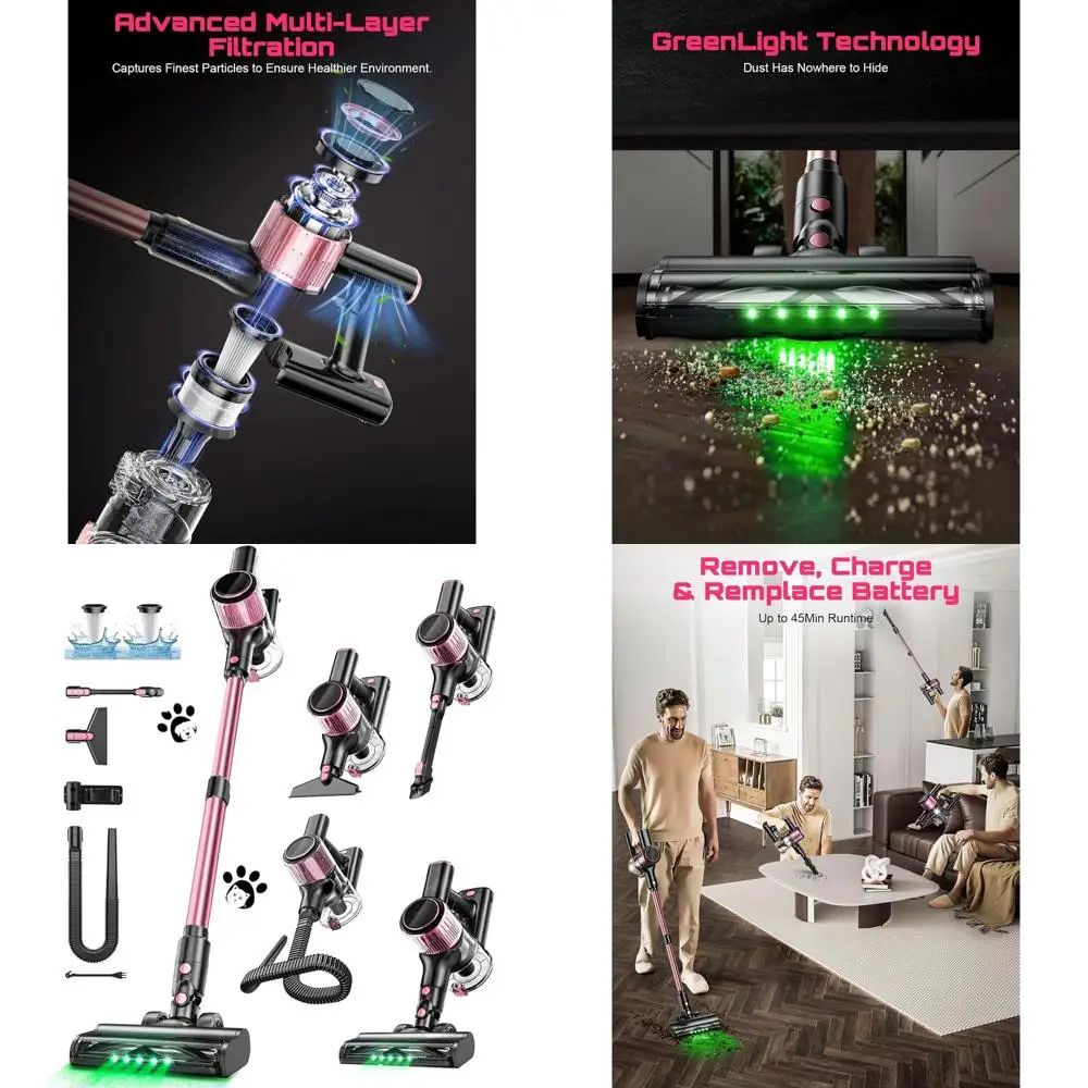 10-in-1 Cordless Stick Vacuum: Powerful Suction, LED Light, Anti-Tangle Brush, Lightweight for Home & Pet Hair on Hardwood and C