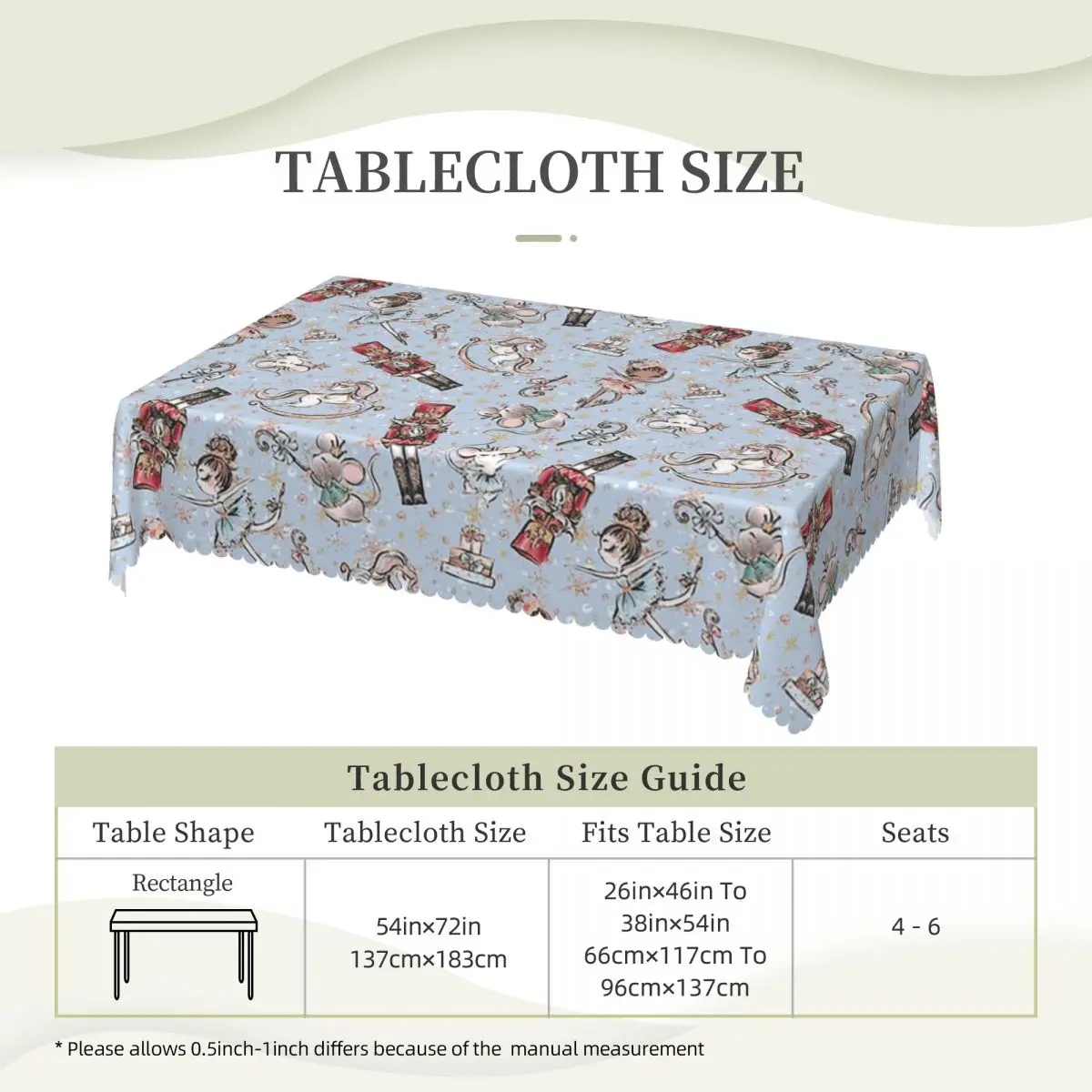 Christmas Nutcrackers Stars Ballerina Violin Custom Rectangular Tablecloth Oilproof Table Cover for Dining Events Table Cloth