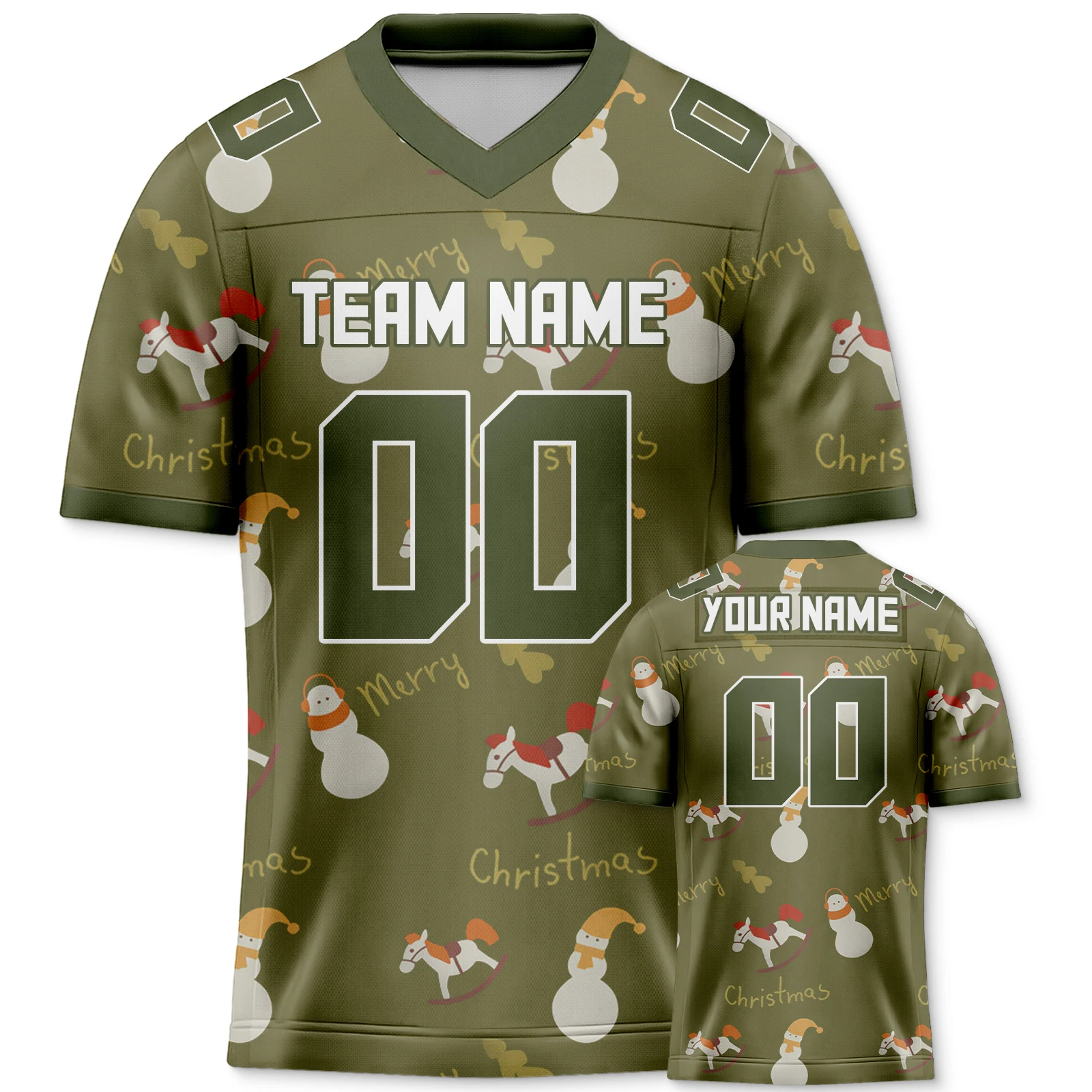 Khaki Christmas Custom Football Jersey Festive Pattern Shirt Printed Team Name Number Personalized Gift for Men Women Youth Kids