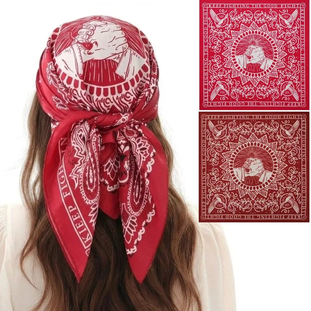 55x55cm Men's Headscarf Handshake Print Imitation Silk Woman Hip Hop Face Towel Wave Print Breathable Arabic Square Headscarf