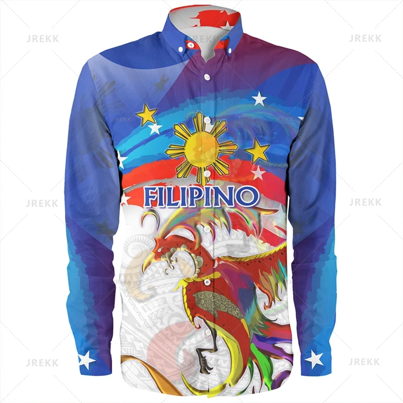 

Small Size 3D Print Philippines Ethnic Emblem Long Sleeve Shirts Mens Philippines Tribal Patterns Graphic Shirts Blouses Clothes