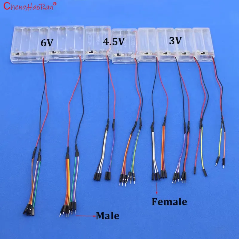 1PC With Wire Battery Box AA 3V 4.5V 6V With Switch Cover Male Female Plug Wires DIY Electronic Circuit Accessories