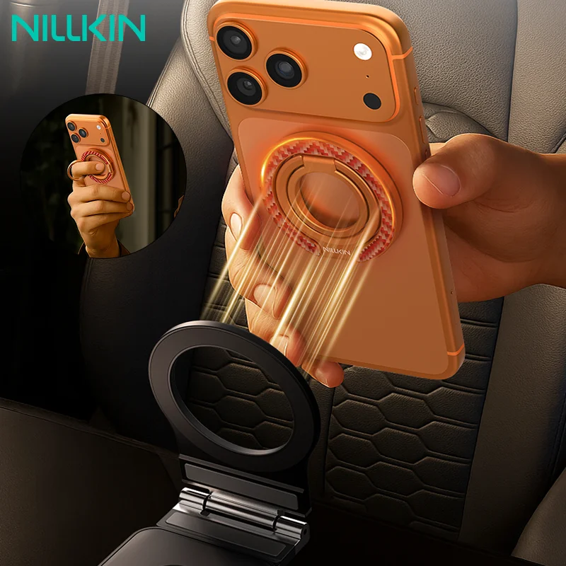 NILLKIN MagSafe Phone Ring Stand for Double-Sided Magnetic Aluminum Alloy 360° Car Phone Holder Aramid Fiber for iPhone 17 Stand