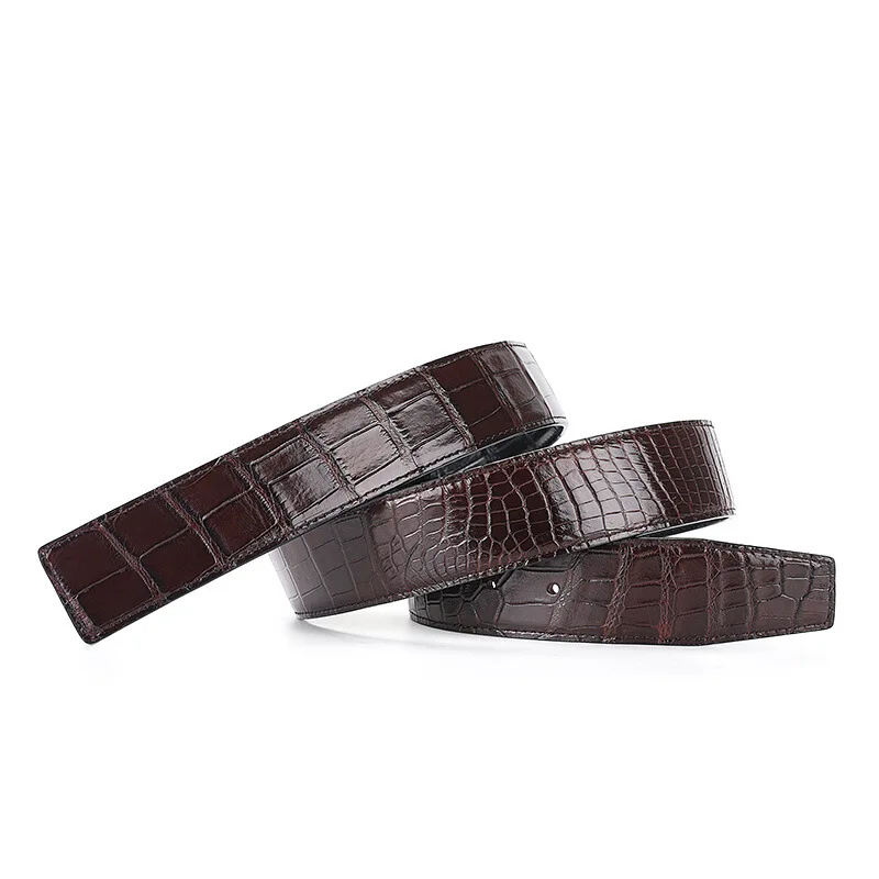 Mens belt Natural crocodile skin No Buckle Belt Matte double-sided Belt Plate buckle Belt genuine leather alligator belt for men