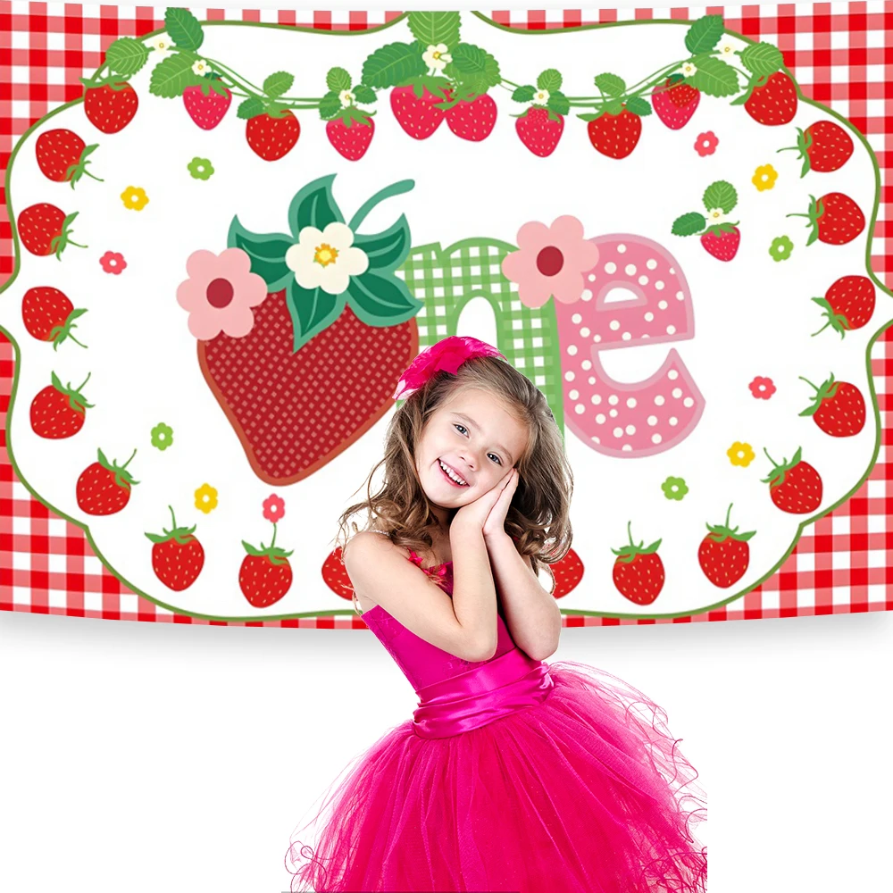 Strawberry Theme Sweet One 1st Kids Birthday Party Decoration Banner Newborn Baby Shower   Watermelon Fruit Photo Background