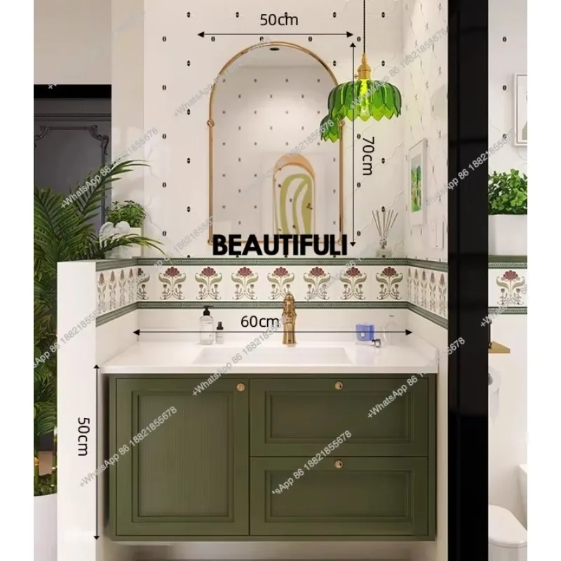 

RR French retro style bathroom cabinet combination slate seamless integrated ceramic basin wash basin cabinet combined bathroom