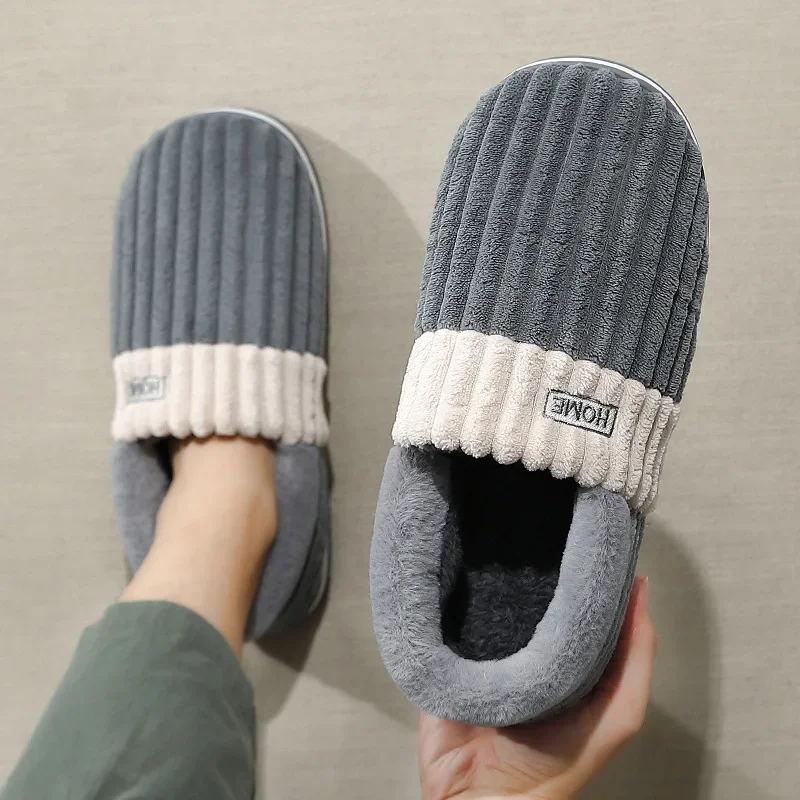 Big Size 48 49 Winter Heren Slippers Comfort Harige Huis Schoenen Dik Warm Pluche Platform Outdoor Indoor Koppels Antislip Flats