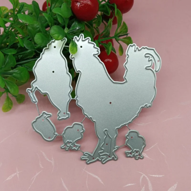 Kawaii Cock And Hen Etching Metal Cutting Dies DIY Scrapbooking Die Cutout Wedding Party Craft Card Embossing Decoration Stencil