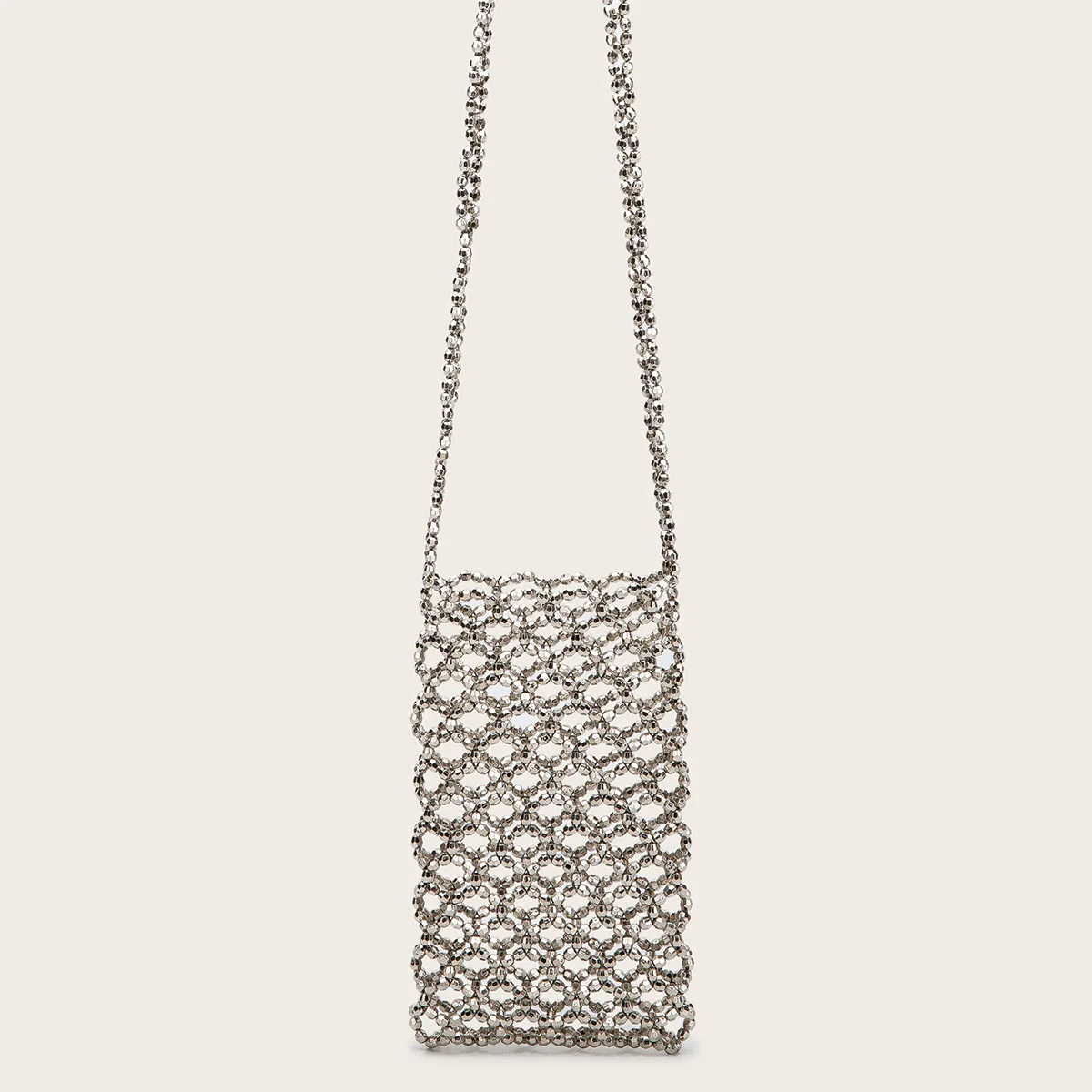 Refreshing Summer Rice White Woven Armpit Bag With Colorful Raw Stones, Beads, Bead Shoulder Straps, Vacation Style Handbag