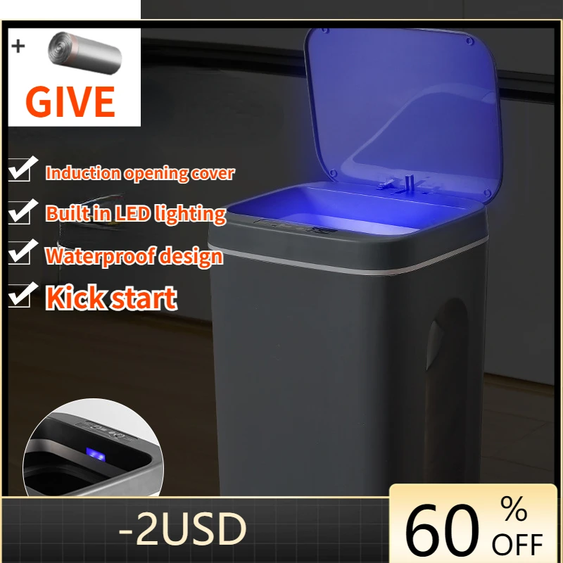 16L Automatic Sensor Trash Can Electric Touchless Smart Bin Kitchen Bathroom Waterproof Bucket Garbage With Lid Home Wastebasket