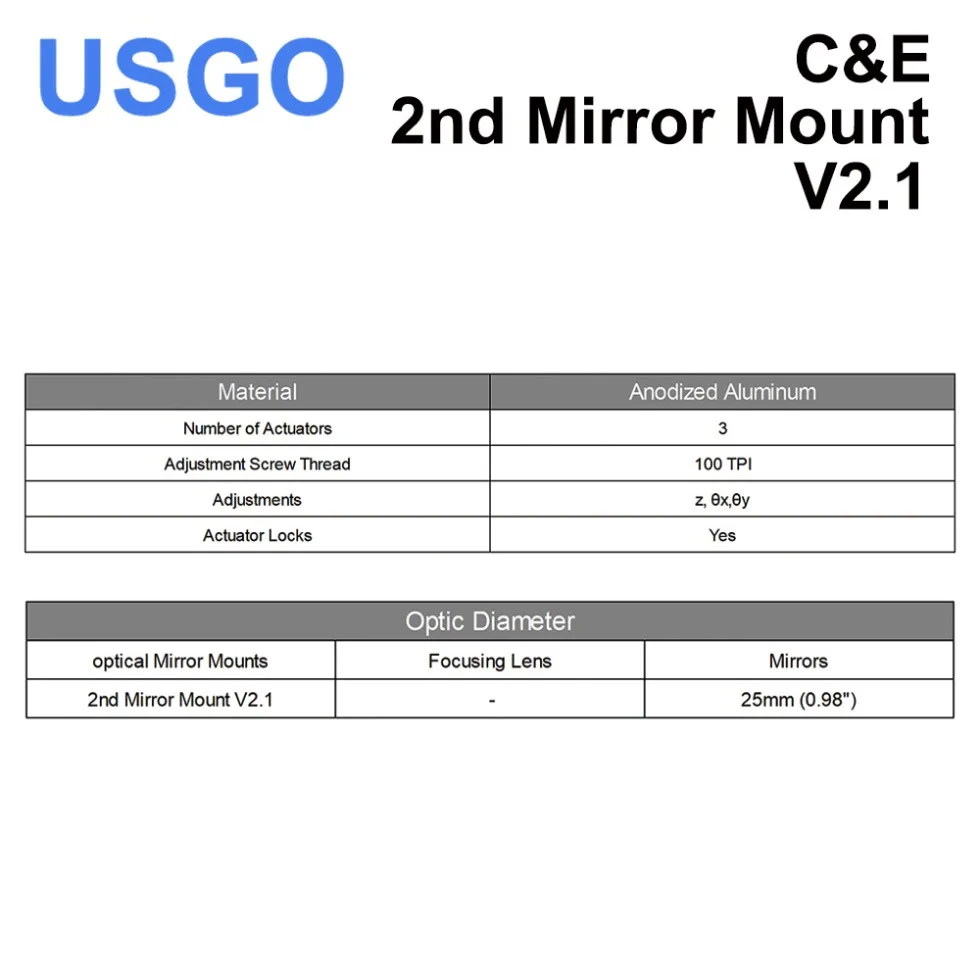 USGO CO2 Lasers 2nd Mirror Mount C&E Series Black 25mm Mirror Mount Integrative Mount for Lase Cutting&Engraving Machine