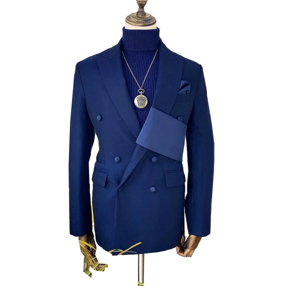 Double Breasted Wedding Suits for Men Peak Lapel Groom Wear Tuxedo Slim Fit Tuxedo Party Prom Custom 2 Pcs Jacket with Pants - Image 3