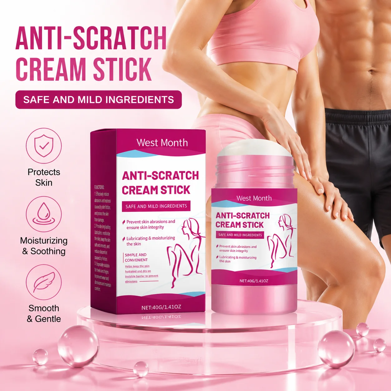 West Month Anti Friction Cream Stick Mild Moisturizing Body Balm Prevent Skin Abrasion For Outdoor Running Cycling Hiking 40G