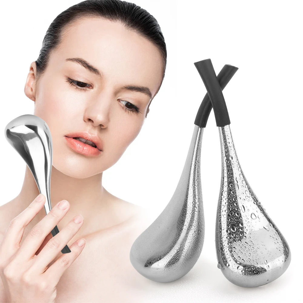 Ice Globes Spoon Facial Massage Freeze Stick Stainless Steel Eliminate Eye Pattern Spa Ball Cryo Roller Cooling Skin Summer Tool