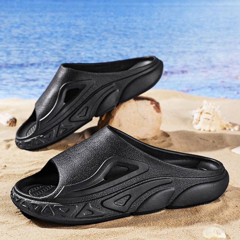 Zapatillas de moda para hombre, chanclas antideslizantes para el hogar, zapatos informales de playa de verano, sandalias de EVA de fondo grueso de Color sólido