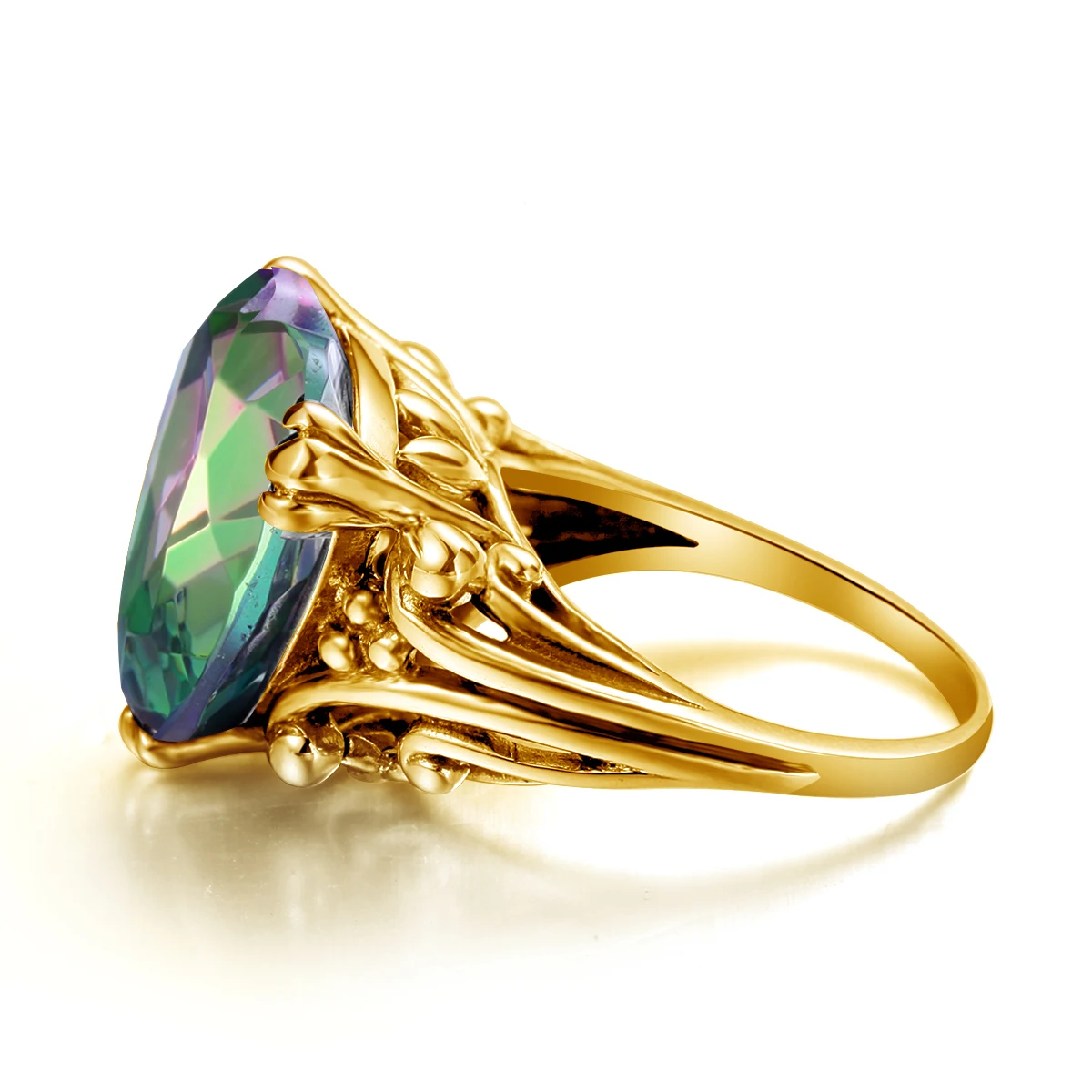 12*12mm Großer Herz-Mystic-Topas-Ring aus Gold für Frauen, Regenbogen-Feuerstein, Hochzeits- und Verlobungsschmuck, Accessoires, Geschenk für die Ehefrau, heiß begehrt – Detail 3