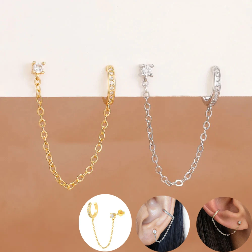 1PC Edelstahl CZ Zirkon Ohr Manschette Mit Kette Quaste Stud Für Frauen Knorpel Clip Ohrringe Nicht-Piercing ohr Schmuck