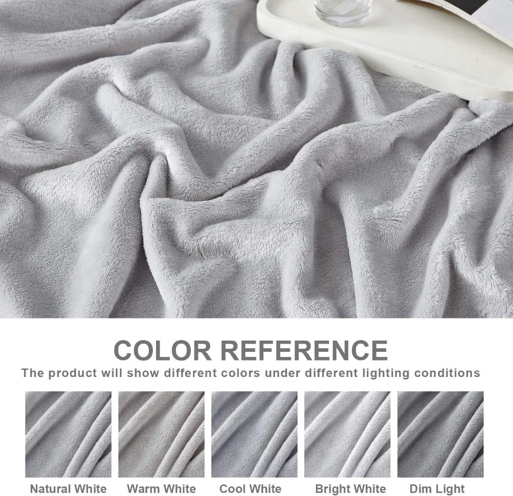 Ultra Soft Flannel Fleece Blanket, Light Grey Queen 90x90, Cozy for All Seasons
