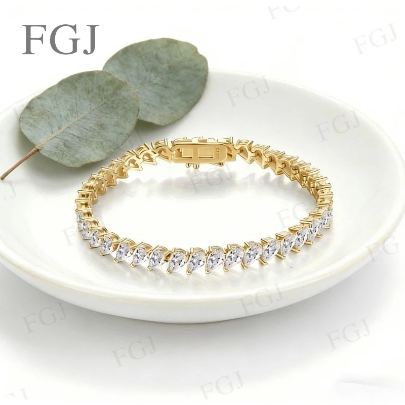 

Moissanite Bracelet 925 Sterling Silver D Color VVS1 Pear Cut Hip-Hop Bracelets Tennis for Women