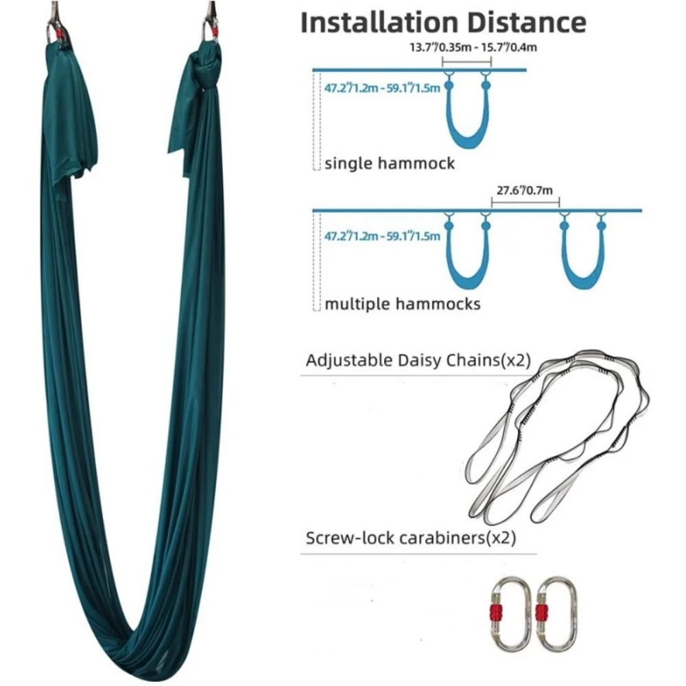 مجموعة أرجوحة اليوغا الحريرية الجوية L: 5 م W: 2.8 م - مجموعة أرجوحة اليوغا الجوية المضادة للجاذبية مناسبة للياقة البدنية والرقص، تتضمن خطافات وحبل أقحوان قابل للتعديل #4
