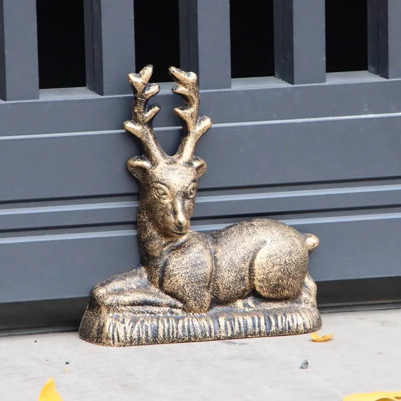 Vintage Gold Cast Iron Reindeer Door Stop For Home Indoor OUtdoor Front Gate Decoration Handmade Heavy Animal Statues Stopper