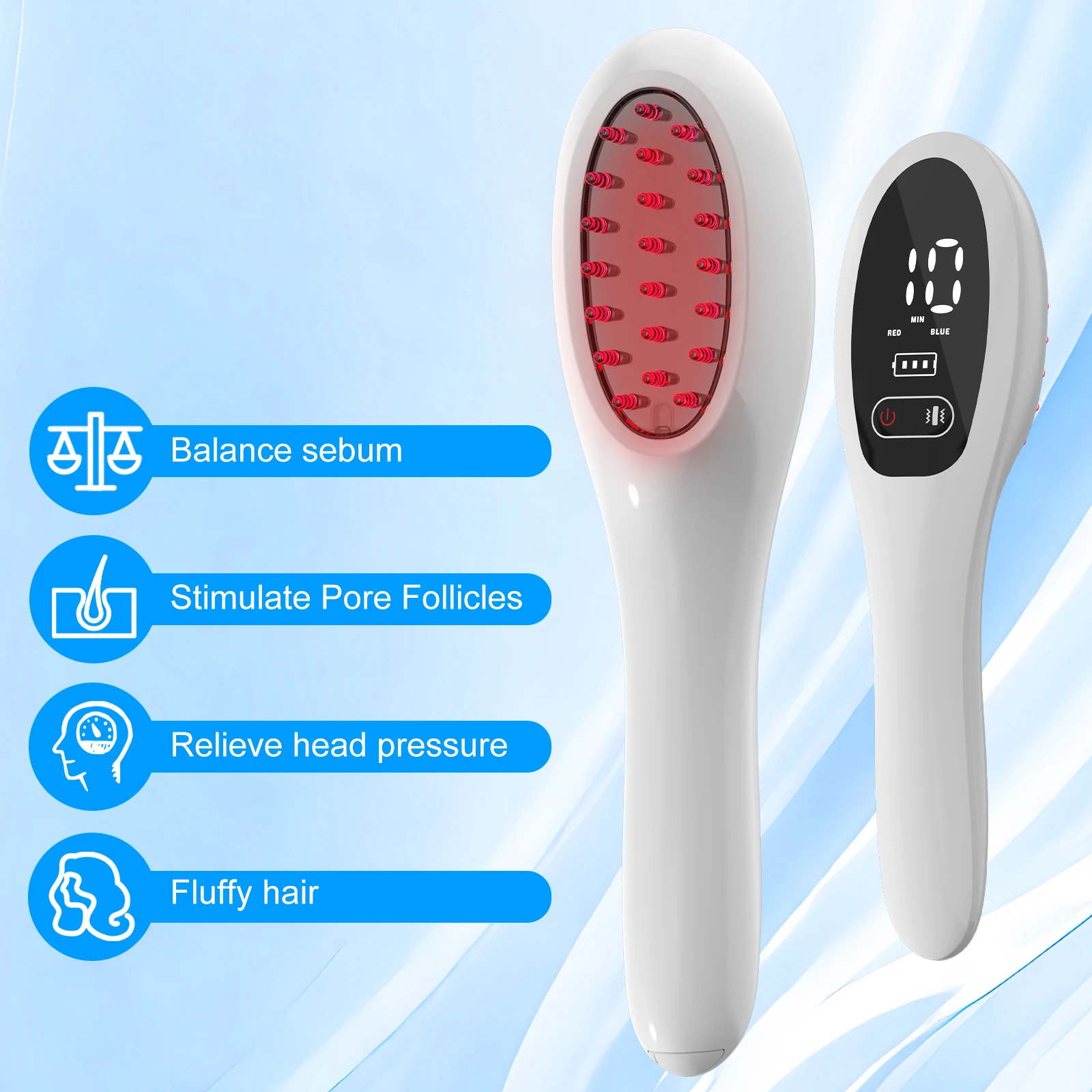 Medical Grade Red Blue Light Hair Growth Comb Electric Scalp Massager Anti Hair Loss Phototherapy Laser Portable Hair Brush