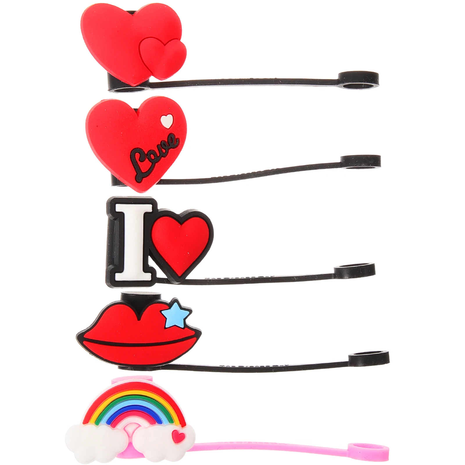 

5pcs Cap Silicone Cute Straw Covers Plug Heart Shaped Cover Tops Reusable Easy Clean Valentine Day Tumbler Straws