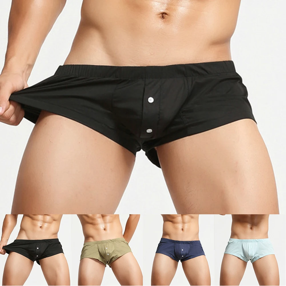 

Mens Underwear Men's Comfortable Underpants Boxer Briefs Button Low Rise Shorts Trunks Soft Lounge Wear Black/Green/Blue