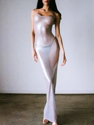 New Fashion Women Bikini Cover Ups Summer See-Through Spaghetti Straps Sleeveless Dress For Beach Bathing Suit Club Street Style