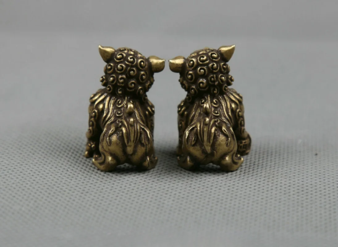 رائعة الصينية البرونزية الحيوان فو فو الكلب الحرس الأسد تمثال ديكورات المنزل #4