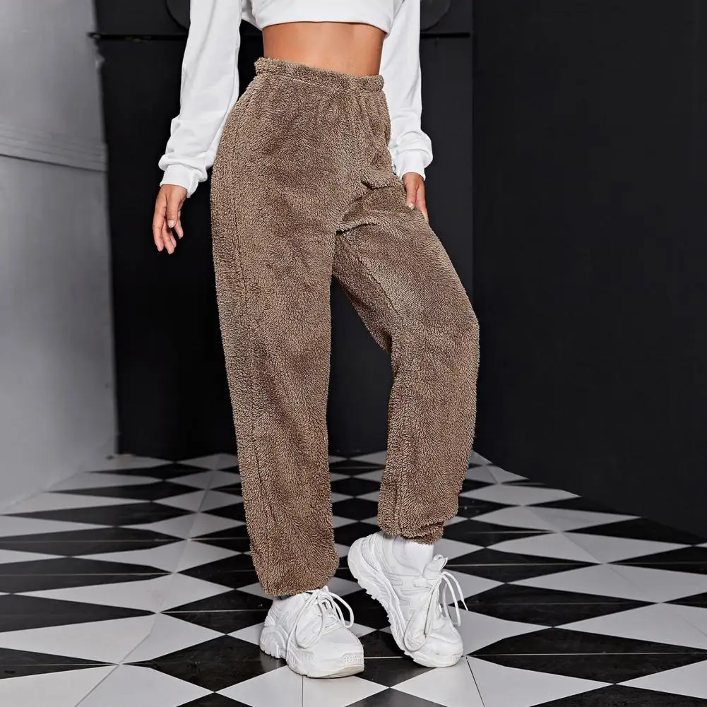 

Ankle-banded Winter Trousers Cozy Winter Women's Plush Warm High Waist Sweatpants with Ankle Bands Elastic Waist for Fall