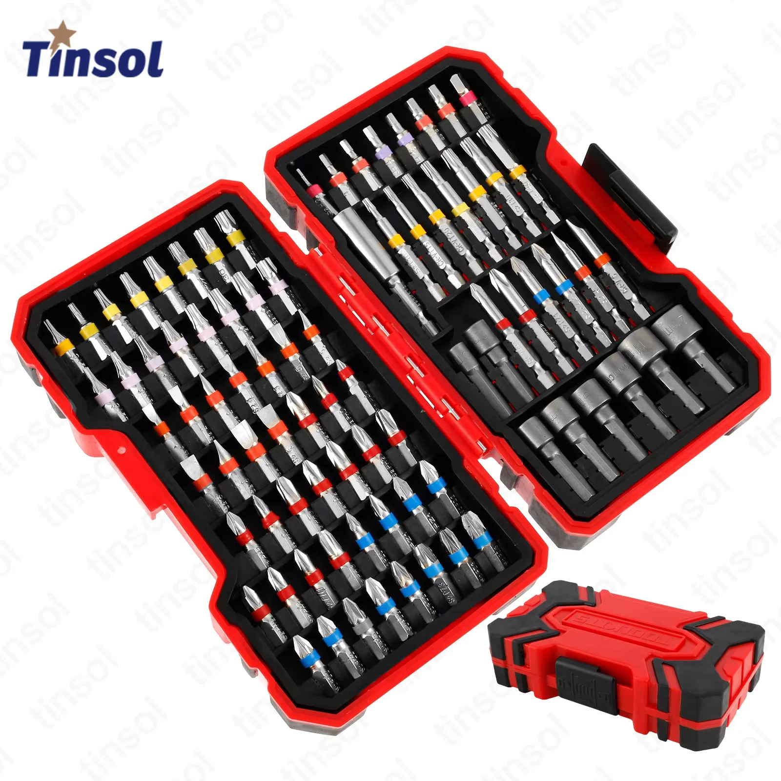 TINSOL – Kit de 83 embouts magnétiques S2 en acier pour tournevis à chocs, embouts de sécurité longs, accessoires d'outils électriques portables avec étui de rangement